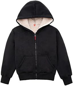 ThCreasa Zip Up Hoodie for Boys Sherpa Fleece Lined Long Sleeve Solid Winter Hooded Sweatshirts Black L(10/12)