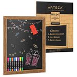 Arteza Magnetic Chalkboard for Walls, 18x24 Inch, Easy to Mount, Includes 8 Chalk Markers & a Magnetic Eraser, Rustic Black Chalk Board Sign for Kitchens, Cafes, Stores & Events