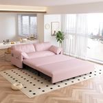 UPYOOE 63.8" Futon Sofa Bed Queen Size, Pull Out Bed, 3-in-1 Convertible Sleeper Sofa with Side Pocket, Modern Velvet Futon Couch for Living Room, Small Space, Apartment, Bedroom, Pink