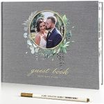 Wedding Guest Book Polaroid Guest Book Wedding Reception 100 Pages Thick Paper Hardcover 8" x 10" Personalized Wedding Guest Book Alternative with Markers Pen, Photo Corner Protectors Dark Gray