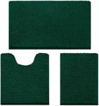 HOMEIDEAS 3 Pieces Bathroom Rugs, Ultra Soft Non Slip Absorbent Chenille Toilet Bath Mat Set (Dark Green)