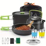 Oushome Camping Cooking Set, Aluminum Camping Cookware Kit for 2 People, Portable Outdoor Pot Pan Stove Kettle 2 Cups and Tableware, Cooking Gear for Outdoor Camping Hiking Picnic BBQ