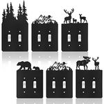 6 Pieces Metal Bear Light Switch Cover Moose Tree Mountain Elk Black Light Switch Plate Forest Outlet Cover Toggle Light Switch Wall Plate Cover for Home Bedroom (Duplex Flat Switch)