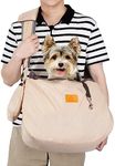 Ownpets Pet Sling Carrier, Fits 15 to 20lbs Extra-Large Dog/Cat Sling Carrier Reversible and Hands-Free Dog Bag with Adjustable Strap and Pocket Shoulder Pad, Beige