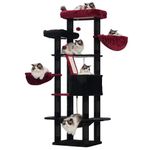 Heybly Cat Tree for Large Cats,68 inch Multi-Level Cat Tower for Indoor Cats,2 Widened Plush Perches Cat Condo with Scracthing Board and Big Caves,Black and Red HCT025BR