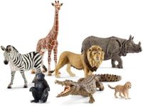 Schleich Animals Wild Life Safari Animals Figures 7-Piece Animal Figurines Set with Lion, Giraffe, Zebra, Bonobo, Rhino, Crocodile and Cheetah Cub Toy