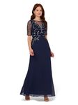 Adrianna Papell Women's Beaded Chiffon Long Dress Special Occasion, Light Navy/Gunmetal, 18