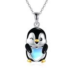 SHEAISRS Penguin Necklace 925 Sterling Silver Moonstone Necklace Penguin Pendant Jewelry for Women Girls Christmas Gifts