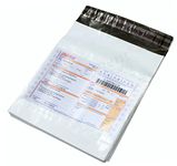 Securement Plastic Tamper Proof Polybag/Courier Bag with Pod for Packing, 51 Micron, 16 Inch x 20 Inch, White and Black, Pack of 100