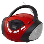 HANNLOMAX HX-320CD CD/MP3 Boombox, AM/FM Radio, USB Port for MP3 Playback, Aux-in, LCD Display, AC/DC Dual Power Source (Red/Black)