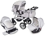 GaGaDumi Urbano 3 in 1 pram Stroller with car seat Complete Set Including Baby seat Buggy Diaper Bag rain Protection Mosquito net Solid Full Tires Gray