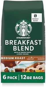 Starbucks Whole Bean Coffee, Medium Roast Coffee, Breakfast Blend, 100% Arabica, 6 bags (12 oz)