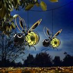 EVOLUX Hanging Bee Solar Garden Lights Decor for Outside, Outdoor Statues Figurine Lights Decorations for Patio Balcony Yard Ornament Housewarming(2 pcs)