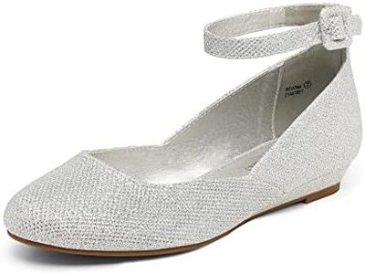 DREAM PAIRS Women's Revona Silver Glitter Low Wedge Ankle Strap Flats Shoes - 7 B(M) US