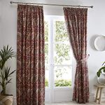 Dreams & Drapes - Maroon Jacobean Curtains W66 x L72 (168 x 183cm) - 2x Tie Backs - Floral/Exotic Pleated Curtains - Moroccan Bohemian Curtains in Red - Damask Curtains for Bedroom/Living Room