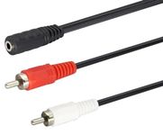 PENCILUPNOSE© 3.5mm FEMALE STEREO to 2 RCA MALE AUDIO CABLE LEAD ADAPTER