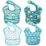 Wendergo 4 Pack Baby Bibs Waterproof Feeding Bibs Weaning Bibs Drool bibs for Babies Toddlers 6-24 Months, Super Light, Easily Wipe Clean, Fast Dry, with Food Crumb Catcher Pocket