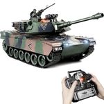 1:18 RC Tank, 2.4Ghz M1A2 Remote Control Model Toys, 15 Channel Battle Army Tank with Smoke, Light, Sound, Volume Switch, Military Toy for Adult and Kid That Shoots BBS and Water Bombs