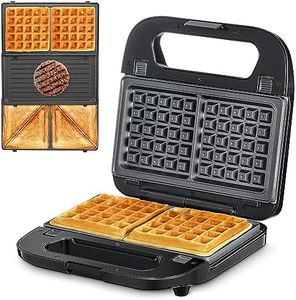 Reemix 3-in-1 Waffle, Grill & Sandwich Maker, Panini Press Grill and Waffle Iron Set with Removable Non-Stick Plates, Perfect for Cooking Grilled Cheese, Tuna Melts, Burgers, Steaks and Snacks, Black (3 in1 Sandwich Maker With Plastic Handle)