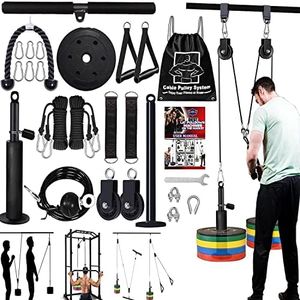 Cable Pulley System Gym Upgraded Home Strength Training Equipment Workout Accessories LAT Pull Down Fitness for Triceps Pull Down Biceps Curl Back Forearm Shoulder (2 System + Plate)