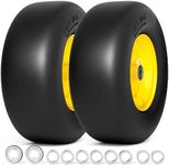 RONPOW 13x5.00-6 Flat Free Lawn Mower Tire, Zero Turn Mower Front Tires, 13x5x6 Solid Mower Wheel for Residential and Commercial, 3/4" & 5/8" Bearing, 3.25"-5.9" Center Hub, 2Pack Yellow, 500Lbs