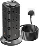 SAFEMORE Tower Extension Lead 14 Way, Extension Plug with 4 USB (2 USB-A / 2 Type-C) 4.8A Charge Slots, Individually Switched Power Strip 2m Cable Vertical Surge Protection Power Cord for Home Office