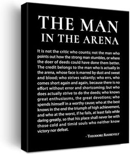 JerLoe Inspirational Canvas Wall Art Motivational the Man in the Arena Quote Canvas Print Positive Speech Quotes Canvas Painting Office Home Wall Decor Framed Gift 12x15 Inches (Black)