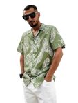 LookMark Men's Vibrant Printed Half Sleeve Loose Fit Casual Shirt in Cotton Blend – Perfect for Beach Days, Everyday Comfort, and Effortless Style (AZ-LM-OG-Printed Shirt Breeze-M) Green