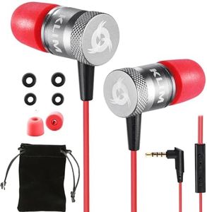 KLIM Fusion Earbuds with Microphone - New - Long-Lasting Wired Ear Buds - Innovative: in-Ear with Memory Foam - Earphones with Mic and 3.5mm Jack - Red