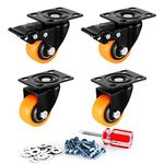 Light Duty Caster JULANG 1.5 Inch Ball Bearings Orange PU Plate with Noise-reducing Wheel (Pack of 4) (JL15OR2S2B)