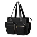 Prokva Teacher Tote Bag with Laptop Compartment, Large Teacher Utility Bag for Women Work and Teacher Supplies, Black (Empty Bag)