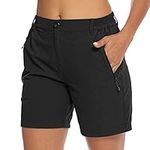 BGOWATU Women's Hiking Golf Shorts Quick Dry Lightweight Cargo Outdoor Active Summer Shorts with Zipper Pockets Black Size M