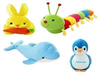 Future Shop Combo of Caterpiller, Penguien, Dolphine & Yellow Rabbit Soft Plush Toy Stuffed for for Kids/Baby/Children (Pack of 4 Multicolor) Stuffe Soft Plush Animal Toys