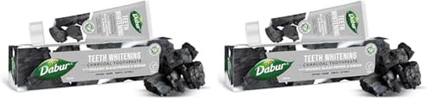 Dabur Teeth Whitening Charcoal Toothpaste 100ml with Organic Black Pepper & Ginger - Natural Oral Care for Brighter Smile and Healthy Gums (Pack of 2)