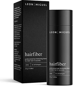 LEON MIGUEL Hair Fiber 25gr/0.88oz- Premium Hair Thickener – Immediately Conceals Receding Hairlines, Hair Loss, Balding Areas and Thinning Hair – Undetectable Keratin Fibers - Hair Powder (White)