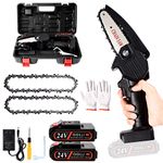 Gigilli Mini Chainsaw With 2 Batteries 2 Chain, 4-Inch Cordless Mini Chainsaw Battery Powered Portable, Father Gifts Handheld Small Electric Chainsaw for Branch Pruning Tree Trimming Wood Cutting