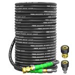 POHIR 3/8" Pressure Washer Hose 150FT with Quick Connect 4200PSI Power Washer Hose for Hot and Cold Water Max 212℉ Kink Resistant Rubber Wire Braided Industry Grade for Pressure Washer