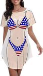 Women's Cute Bikini Printed T Shirt Dress Short Sleeve Baggy Shirt Beach Fun Swimwear Cover Up Dress, Usa Flag, Medium