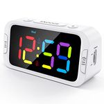 Odokee Dual Colorful Alarm Clock for Kids Bedroom - 0-100% Dimmer, 5 Alarm Sounds, USB Charger, Easy to Set, Weekday/Weekend Mode, Snooze, 12/24Hr, Battery Backup, Digital Clock for Teens Boys Bedside