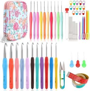 Vodiye 21 Sizes Ergonomic Crochet Hooks Set 0.5–10.0mm with Case, Soft Grip Crochet Needles for Crocheting Comfort
