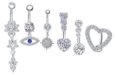 6PCS 14G 316L Surgical Steel CZ Belly button Bars with Dangle Cubic Zirconia Body Piercing Jewelry for Women Girls