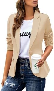 Blazer Jackets for Women,Women Solid Open Front Pockets Formal Suit Long Sleeve Blouse Coat Fall Tops Kahki