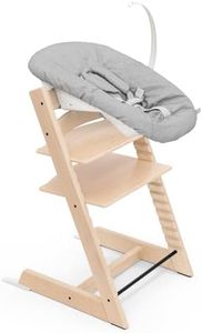Stokke Tripp Trapp Chair (Natural) with Newborn Set (Grey) - Cosy, Safe & Simple to Use - for Newborns Up to 20 lbs