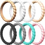 ThunderFit Thin Braided Silicone Wedding Bands for Women, Rubber Engagement Rings 3.5mm Wide 2mm Thick - 1/4/8/10/12/16 Variety Multipack