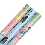 Hallmark Christmas Wrapping Paper, Pack of 3 Disney Princess Gift Wrap, 4M Each, 2 Designs, Frozen, Elsa, Anna, Jasmine, Belle, Snow White, Tiana & Rapunzel