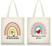 emzrivo Teacher Appreciation Gifts for Women Teacher Canvas Tote Bag End of Year Teacher Bags Reusable Rainbow Tote Bag for Christmas Birthday Valentines Thank you Teacher Bags 2 Pcs, Beige