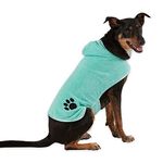 Bone Dry Pet Drying Collection Embroidered Terry Microfiber, Robe Medium, 26x16, Aqua with Black Paw Print