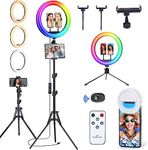 13 inch Ring Light with Tripod Stand & Phone Holder, Selfie Ring Light 63" Tall Extended Tripod Stand LED Circle Ringlight 50 RGB Mode 13 Brightness for Makeup YouTube Video Tiktok Wireless Remote