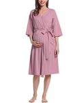 Amorbella Cotton Dressing Gown Ladies Kimono Robe House Lounge Shower Knee-Length Wrap Robes (Dusty Pink, L/XL)