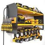 YYR Power Tool Organizer with Charging Station Wall Mount, Cordless Drill and Battery Holder for Garage Organization, Electric Tools Storage Rack Build in Surge Protection Power Strip - Yellow Shelf